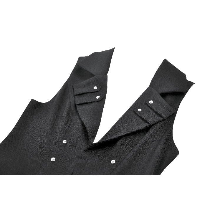 Women's Punk Rivets Lapel Sleeveless Long Coat - Image 10