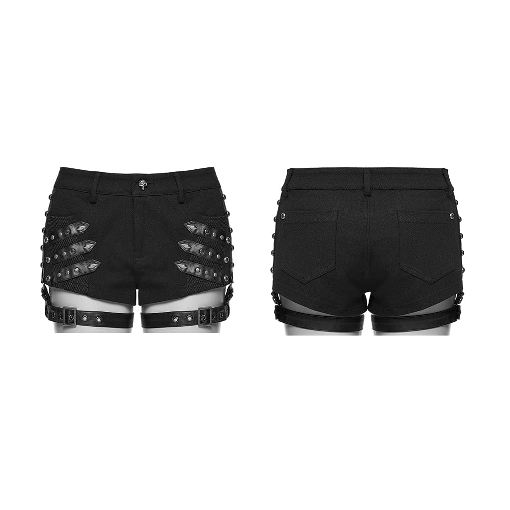 Women's Punk Rivets Shorts with Detachable Leg Harnesses - Image 5
