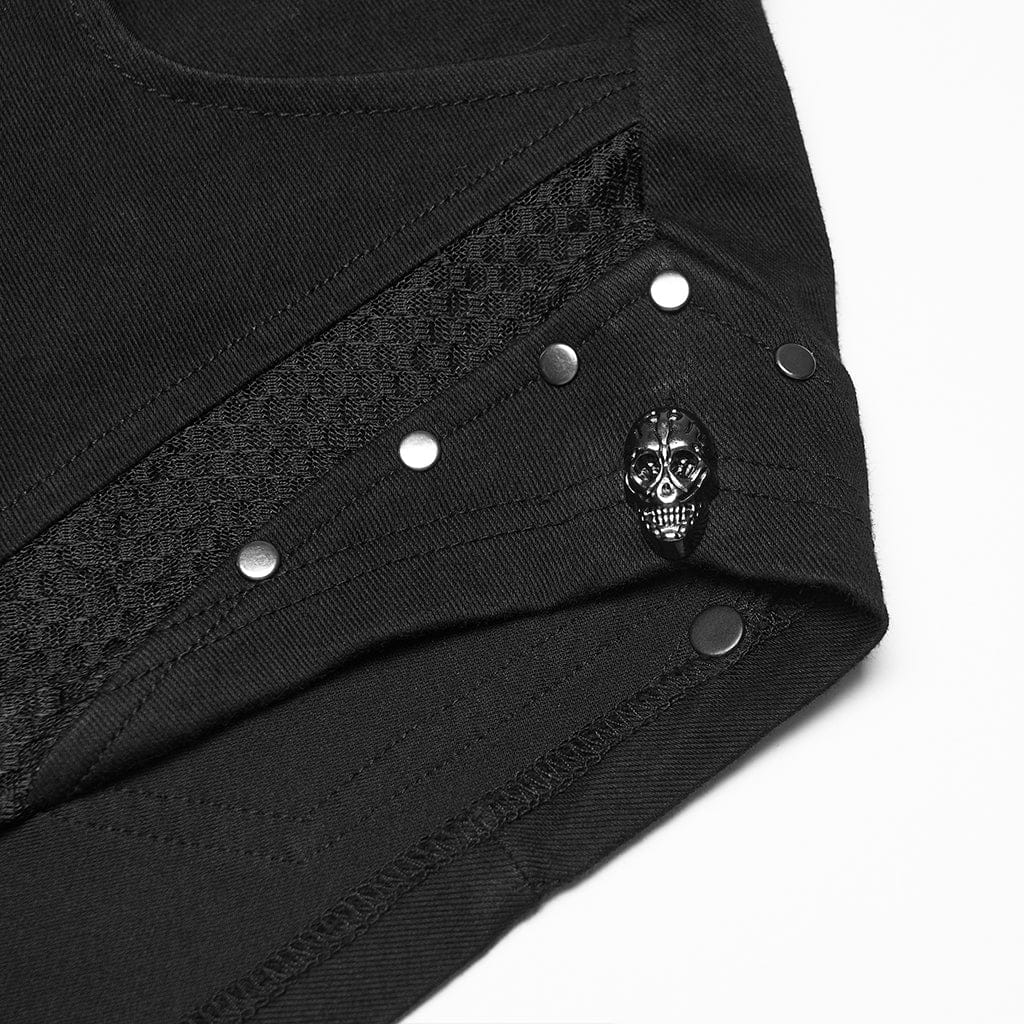 Women's Punk Rivets Skull Mesh Splice Short - Image 6