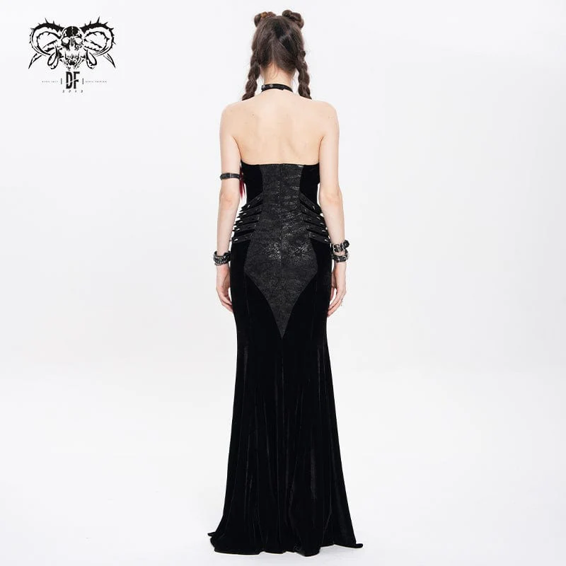 Women's Punk Rivets Strap Chain Halterneck Dress Wedding Dress - Image 4