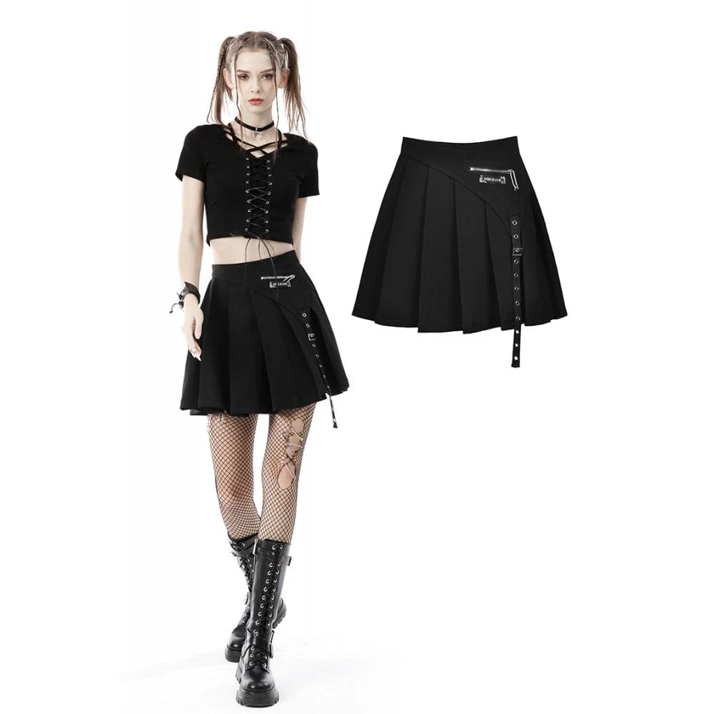 Women's Punk Rock Asymmetric Short Pleated Skirt