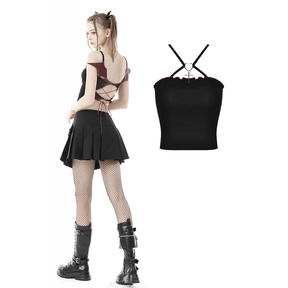 Women's Punk Rock Bat Wings Backless Crop Top