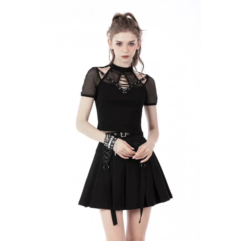 Women's Punk Rock Cutout Short Sleeved Mesh Top - Image 3