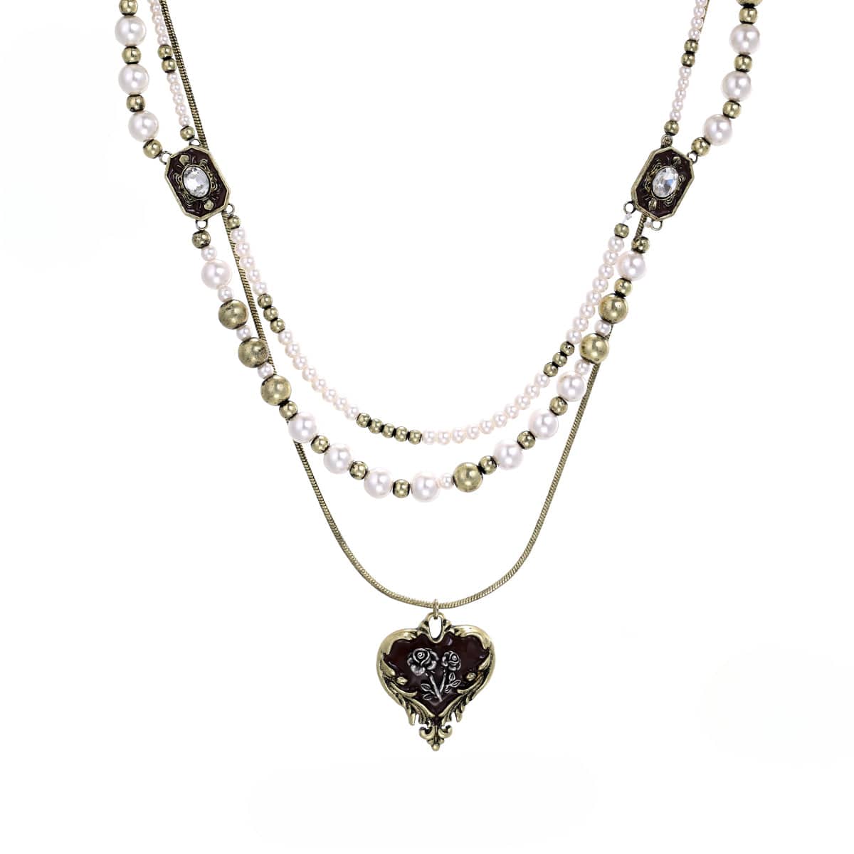 Women's Punk Rose Distressed Layered Pearl Necklace - Image 5