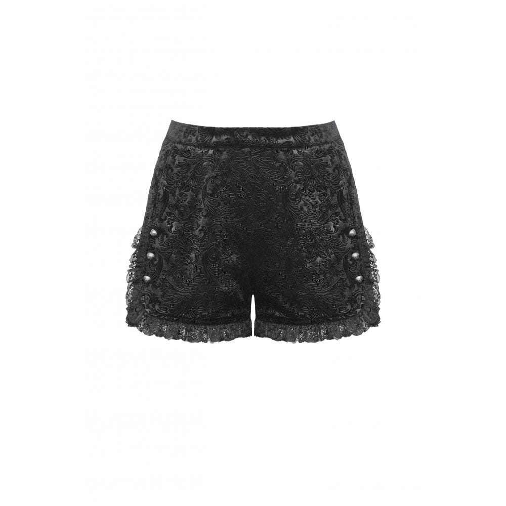 Women's Punk Ruffled Lace Splice Embossed Shorts - Image 12