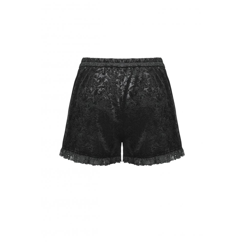 Women's Punk Ruffled Lace Splice Embossed Shorts - Image 13