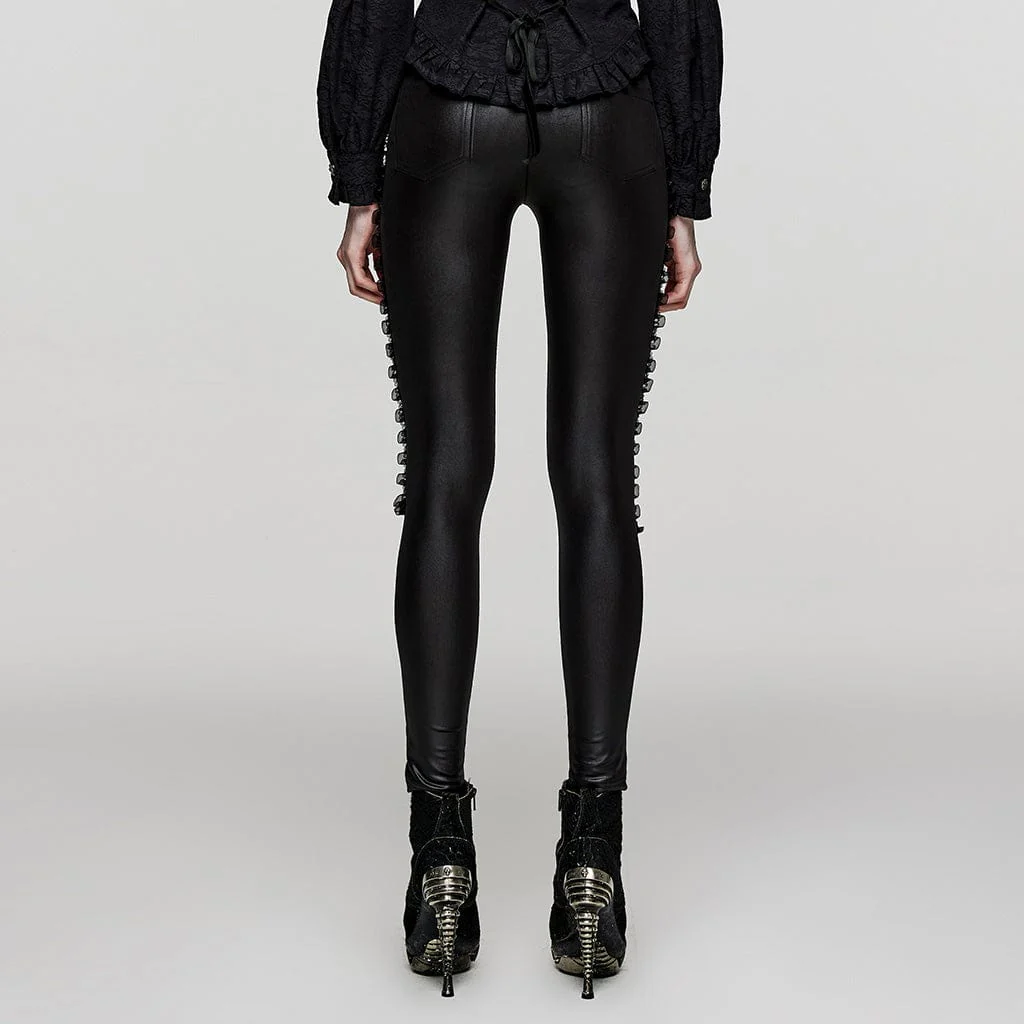 Women's Punk Ruffled Lace Splice Mesh Leggings - Image 3