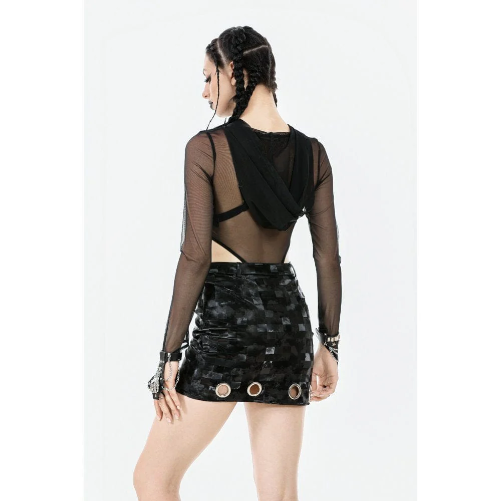 Women's Punk Sheer Mesh Bodysuit with Hood - Image 7