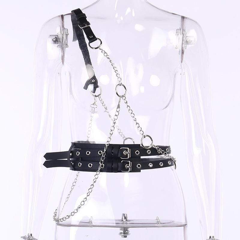 Women's Punk Shoulder Strape Chains Faux Leather Body Harnesses - Image 5