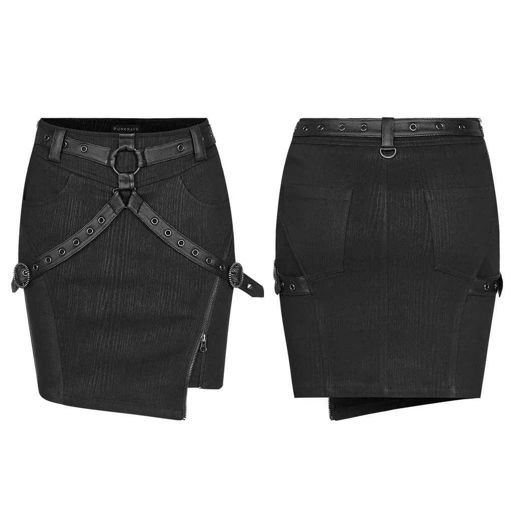 Women's Punk Side Slit Buckles Skirt - Image 5