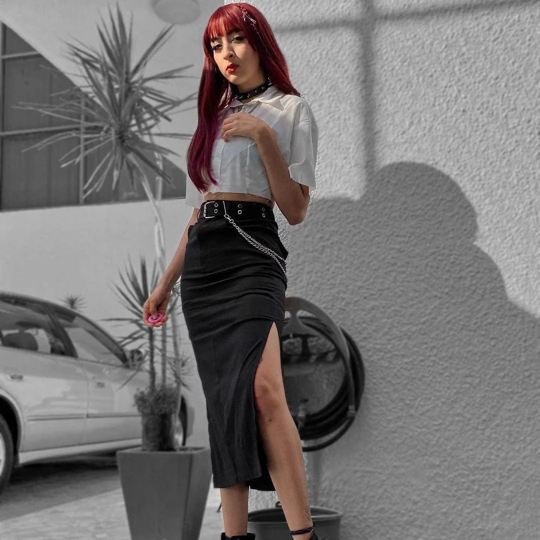 Women's Punk Side Slit Straight Skirt - Image 4