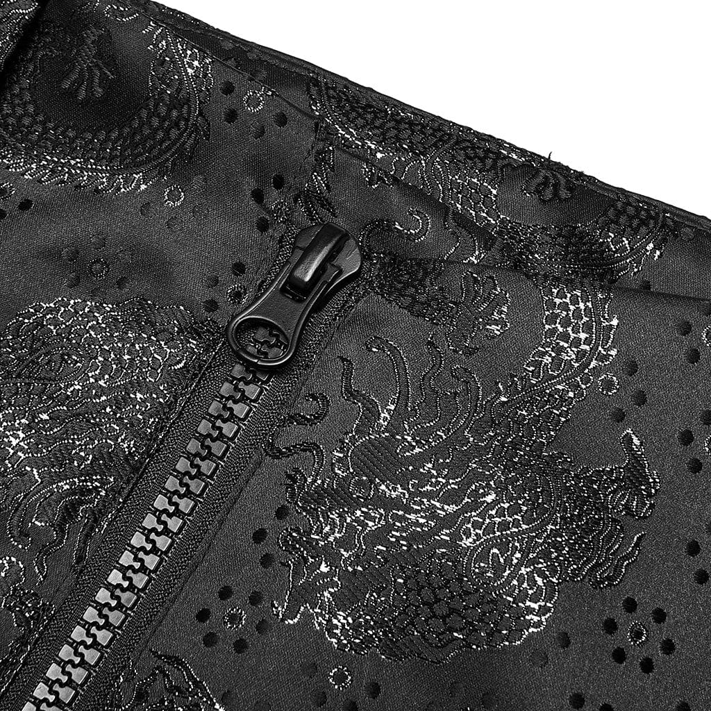 Women's Punk Side Zip Jacquard Short Skirt with Garter - Image 8