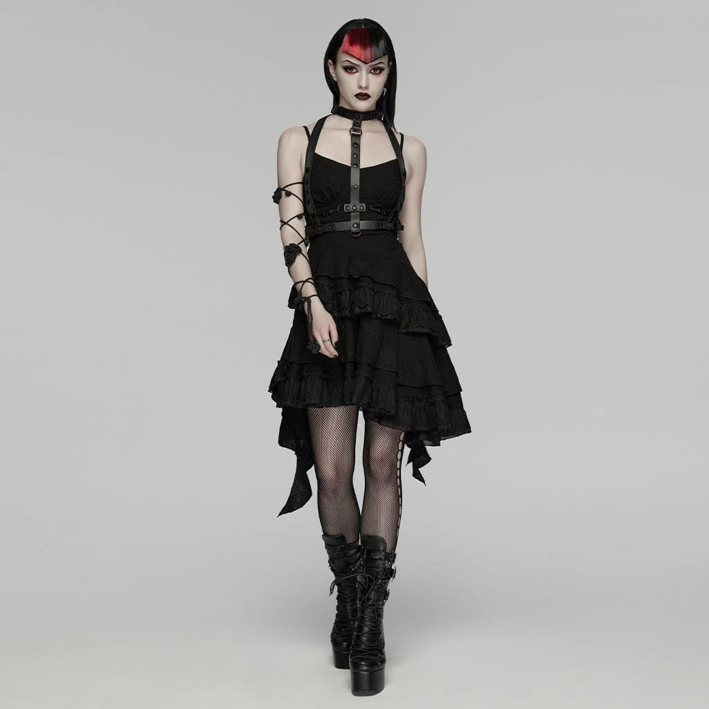 Women's Punk Skeleton Chained Harness Black - Image 4