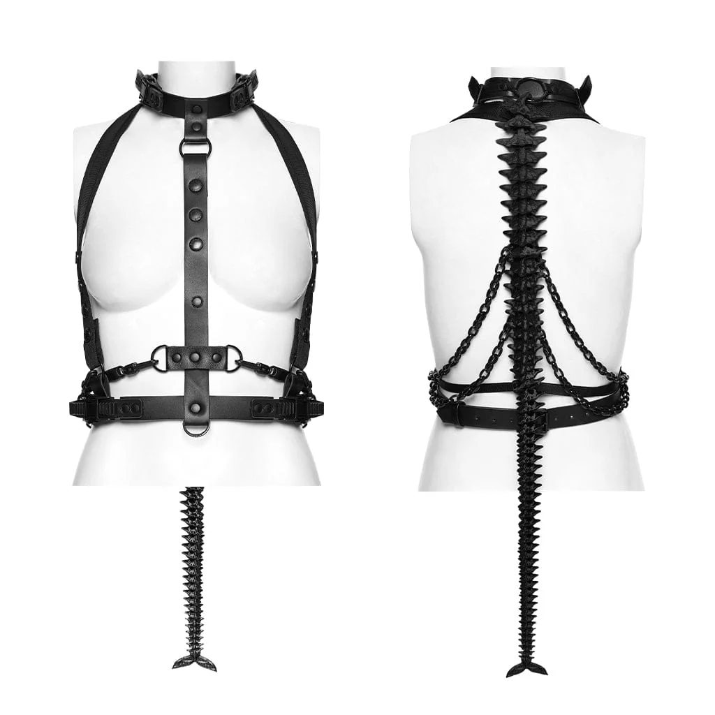 Women's Punk Skeleton Chained Harness Black - Image 5