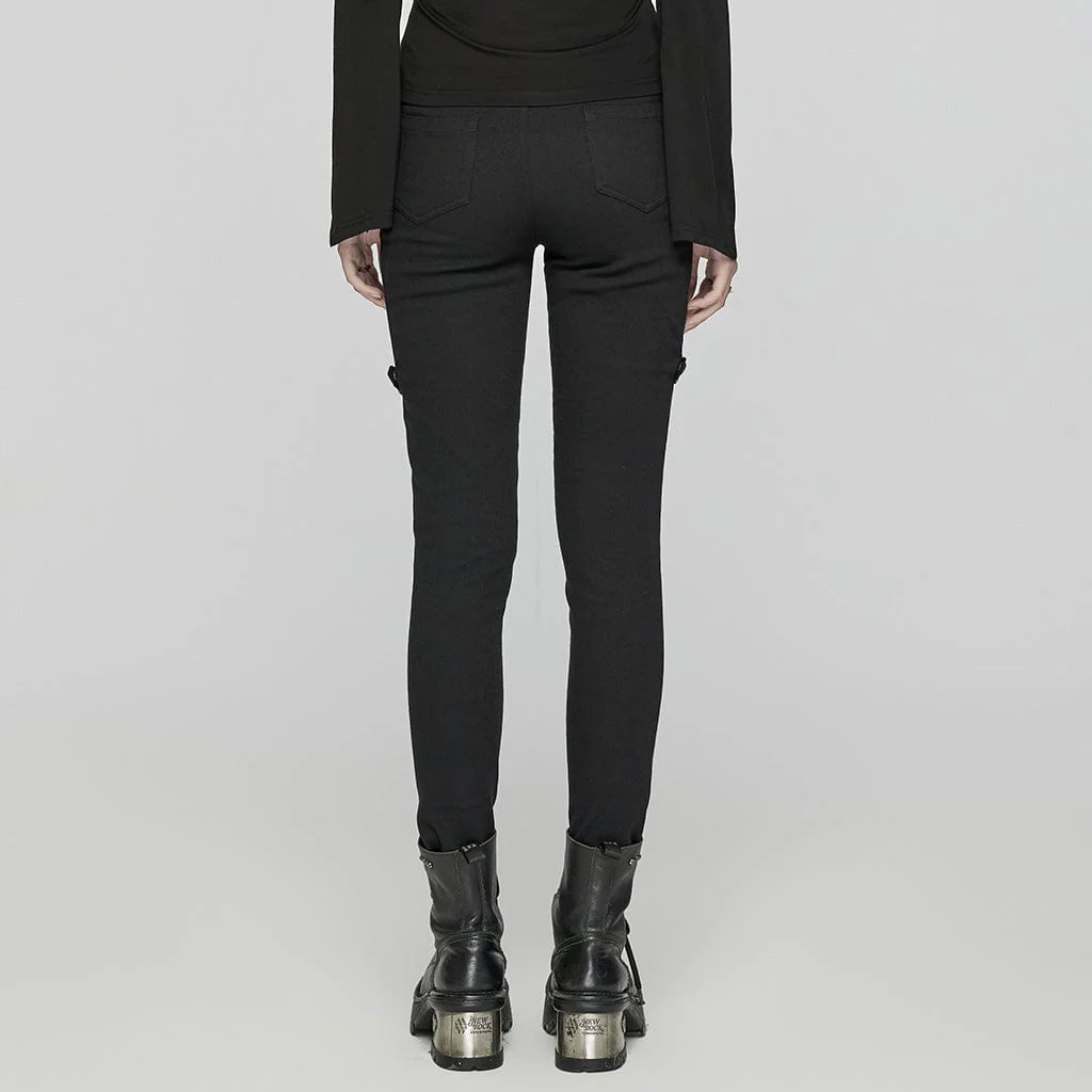 Women's Punk Skeleton Patent Leather Splice Pants - Image 3