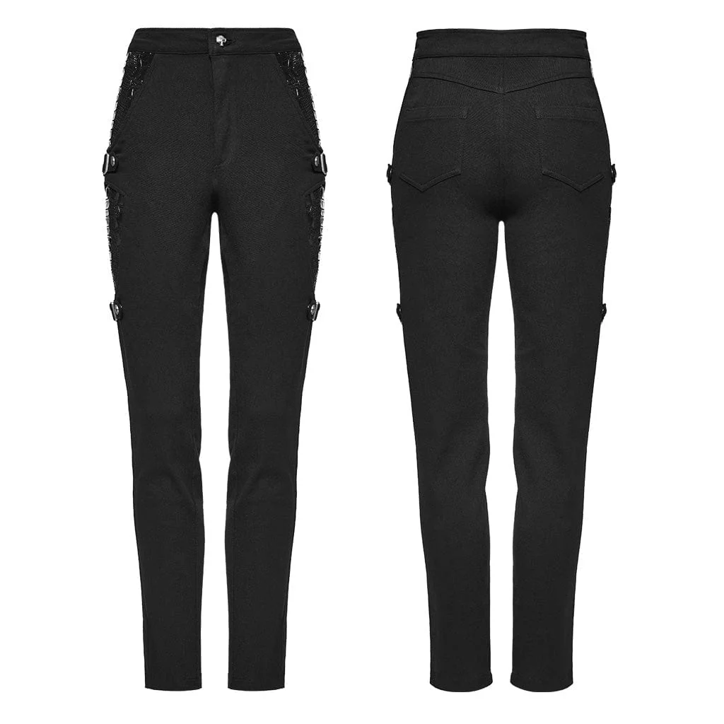 Women's Punk Skeleton Patent Leather Splice Pants - Image 5