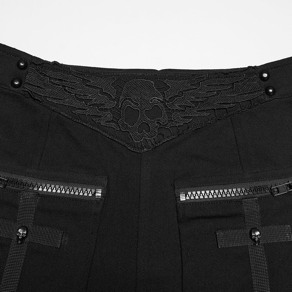 Women's Punk Skull Embroidered Big Pocket Skirt - Image 6