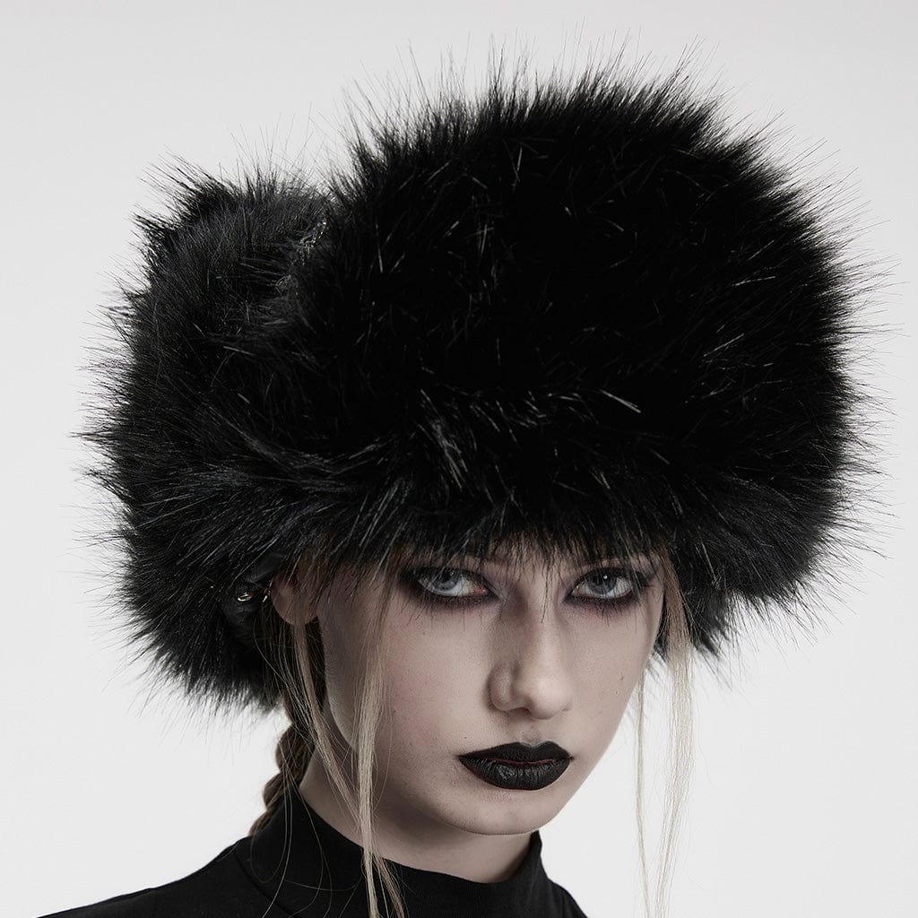 Women's Punk Skull Mesh Plush Splice Faux Leather Hat