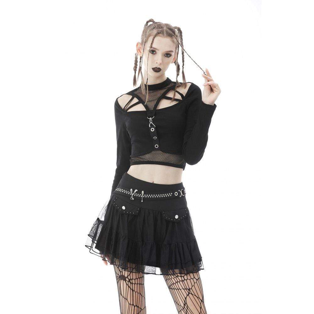 Women's Punk Skull Mesh Splice Falbala Skirt - Image 2