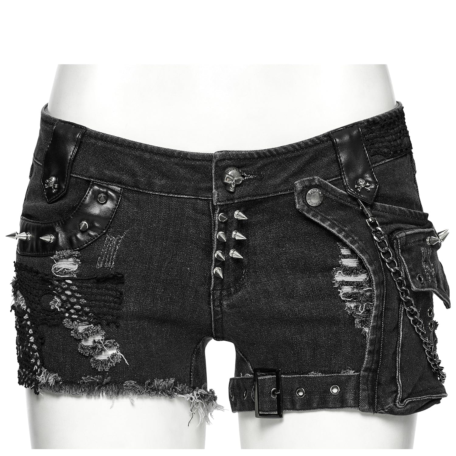Women's Punk Skull Ripped Denim Shorts with Pocket - Image 5