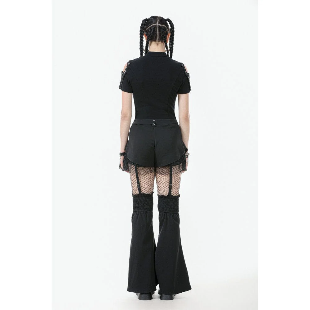 Women's Punk Skull Rivets Cutout Short Sleeved Shirt - Image 13