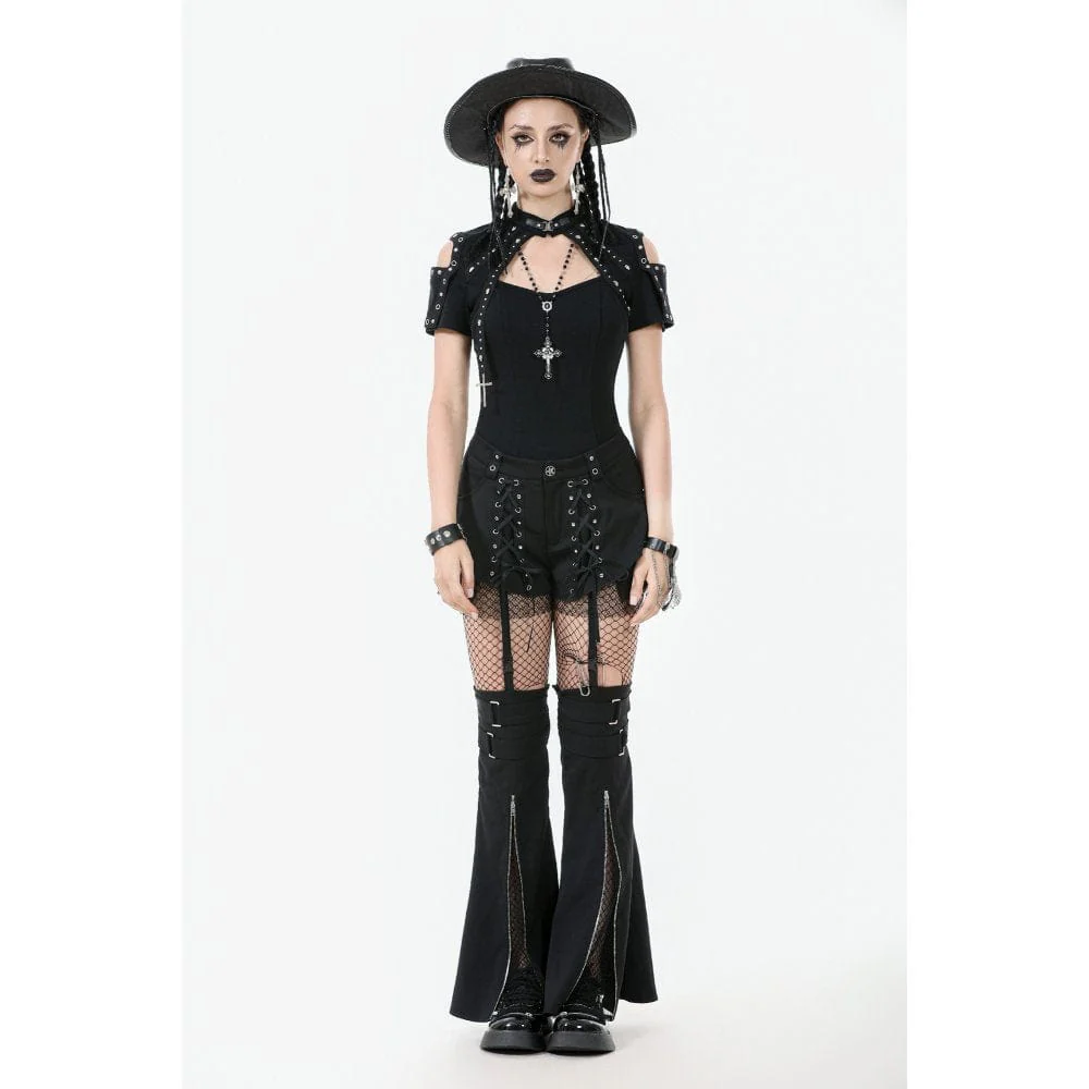 Women's Punk Skull Rivets Cutout Short Sleeved Shirt - Image 5