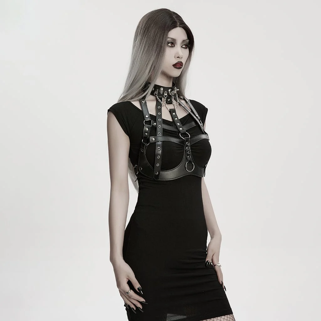 Women's Punk Skull&Rivets Hollow-out Faux Leather Body Harness - Image 3