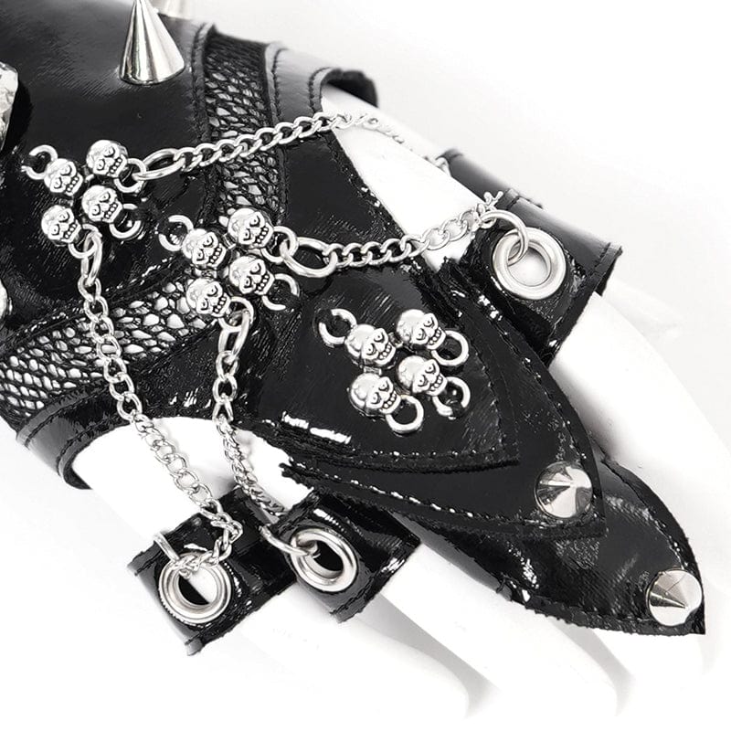 Women's Punk Skull Studded Faux Leather Half-finger Bracelet - Image 8