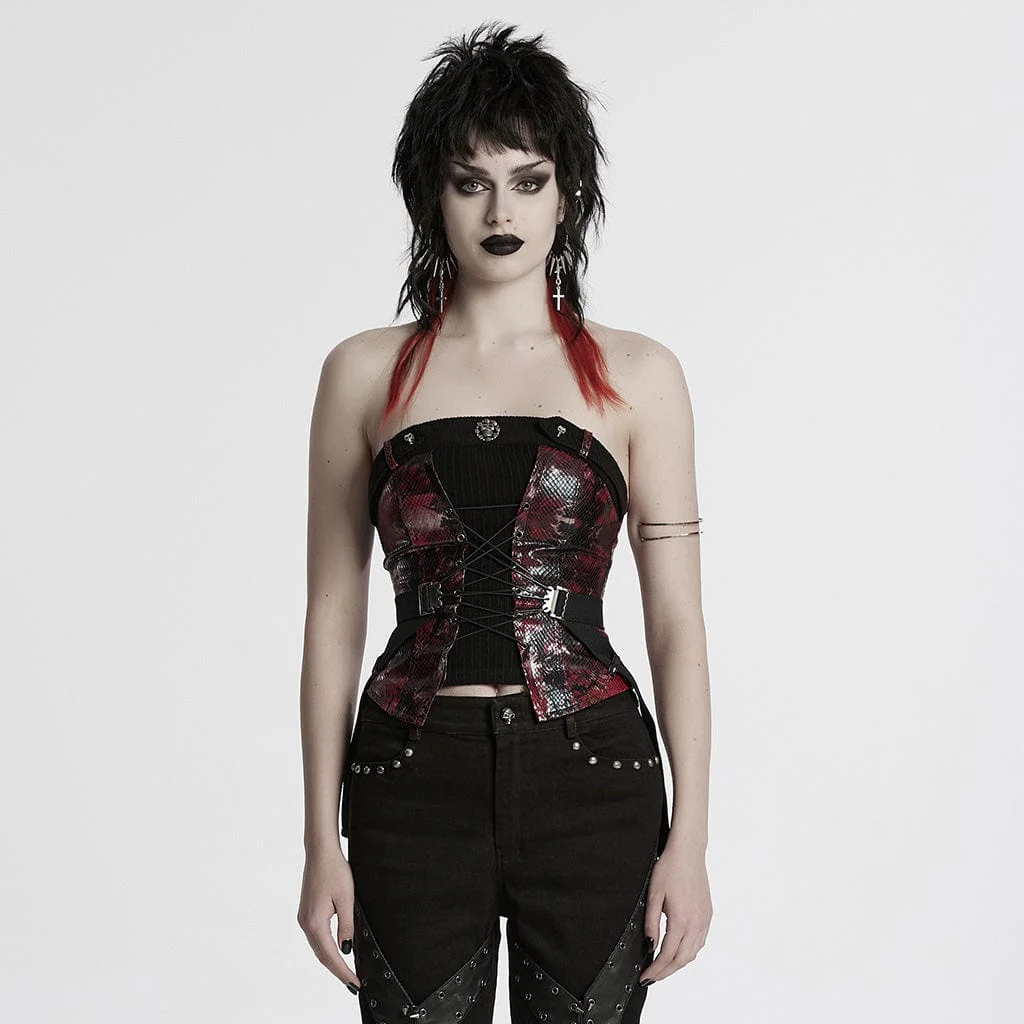 Women's Punk Snake Printed Lace-up Overbust Corset
