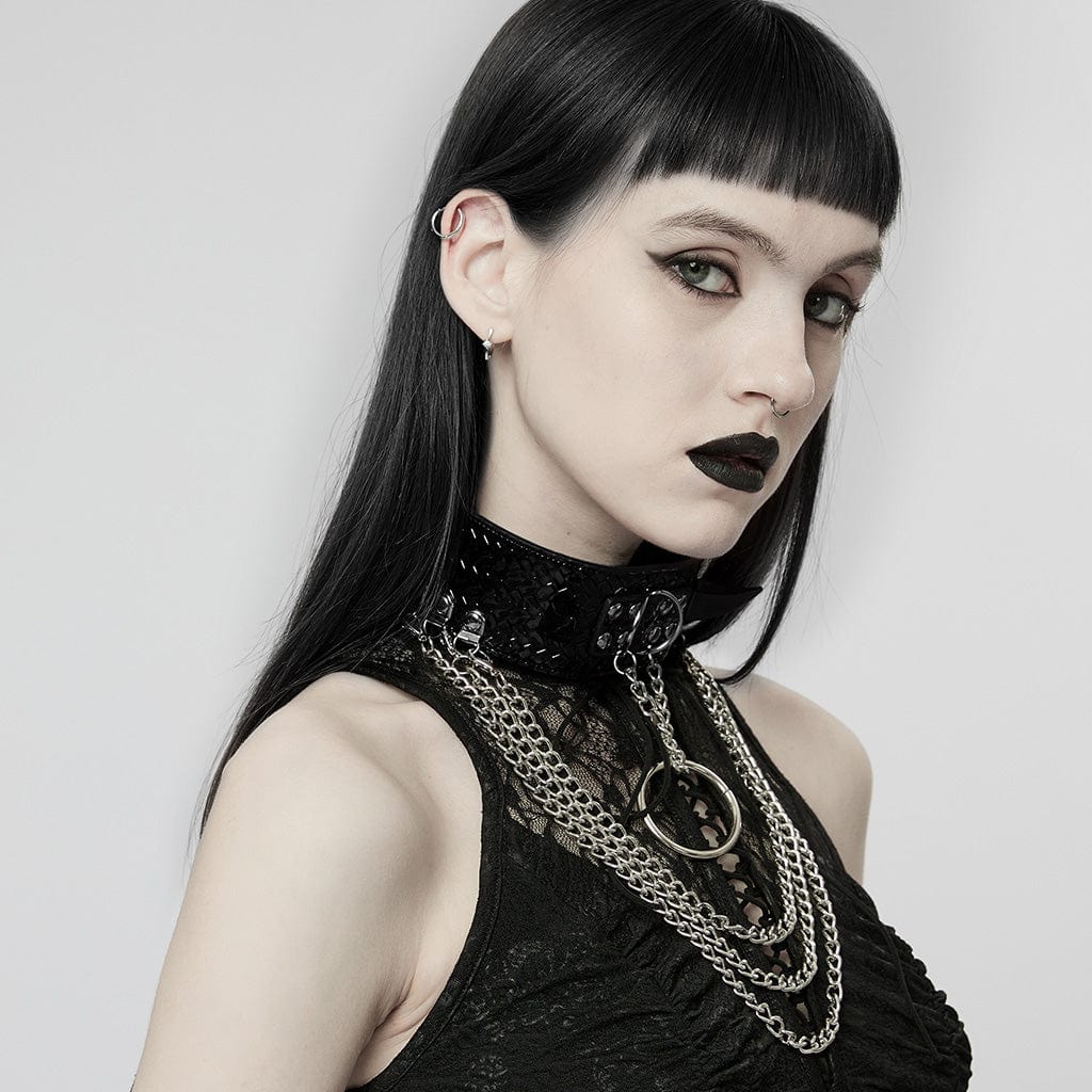 Women's Punk Snakeskin Faux Leather Necklace with Chain - Image 3