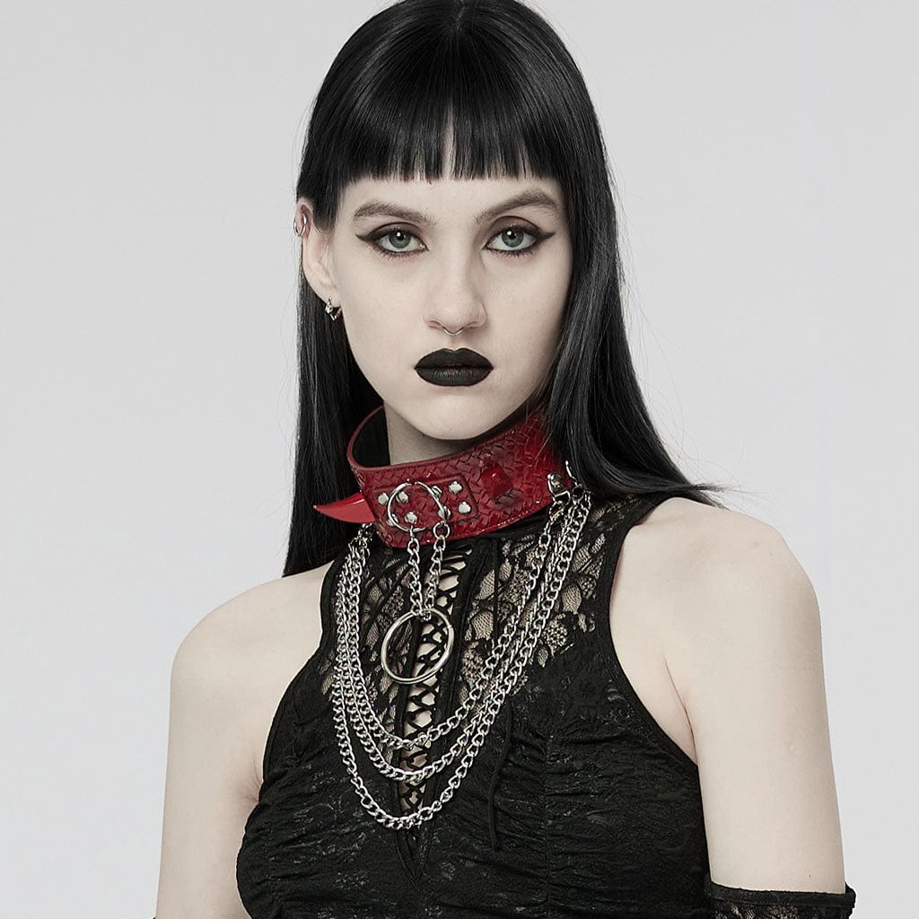 Women's Punk Snakeskin Faux Leather Necklace with Chain - Image 4