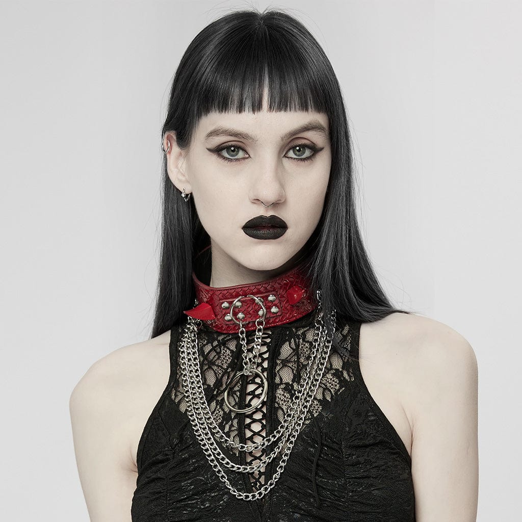 Women's Punk Snakeskin Faux Leather Necklace with Chain - Image 5