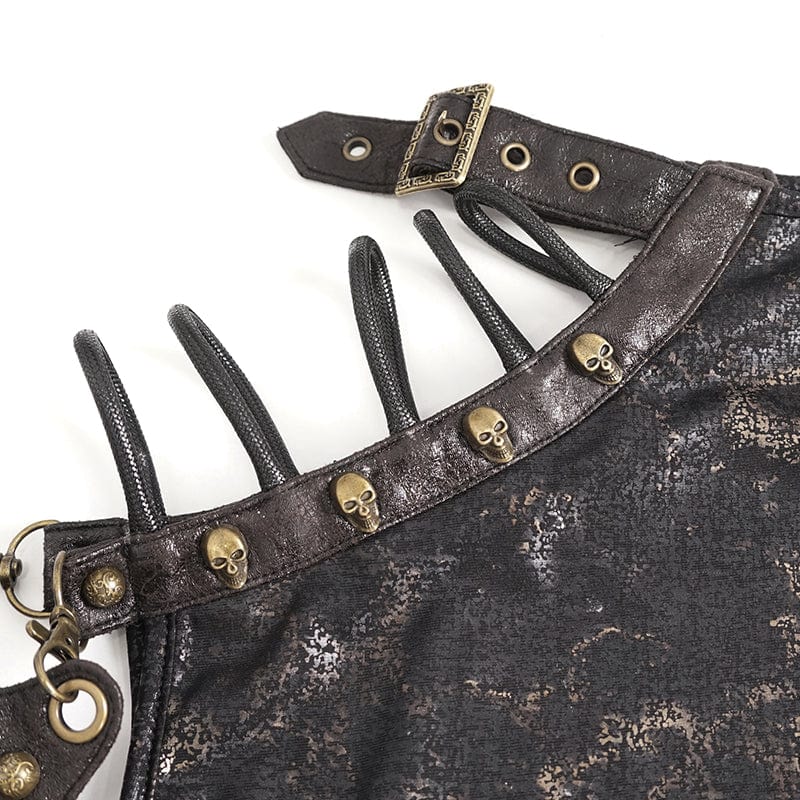 Women's Punk Spaghetti Straps Buckle Short Sleeved Tee - Image 12