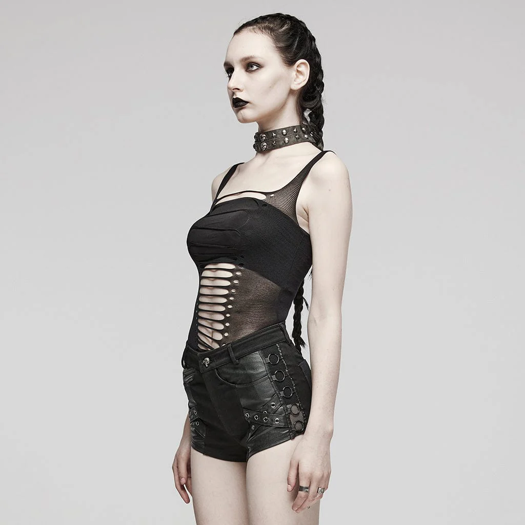 Women's Punk Spaghetti Straps Ripped Tank Top - Image 2