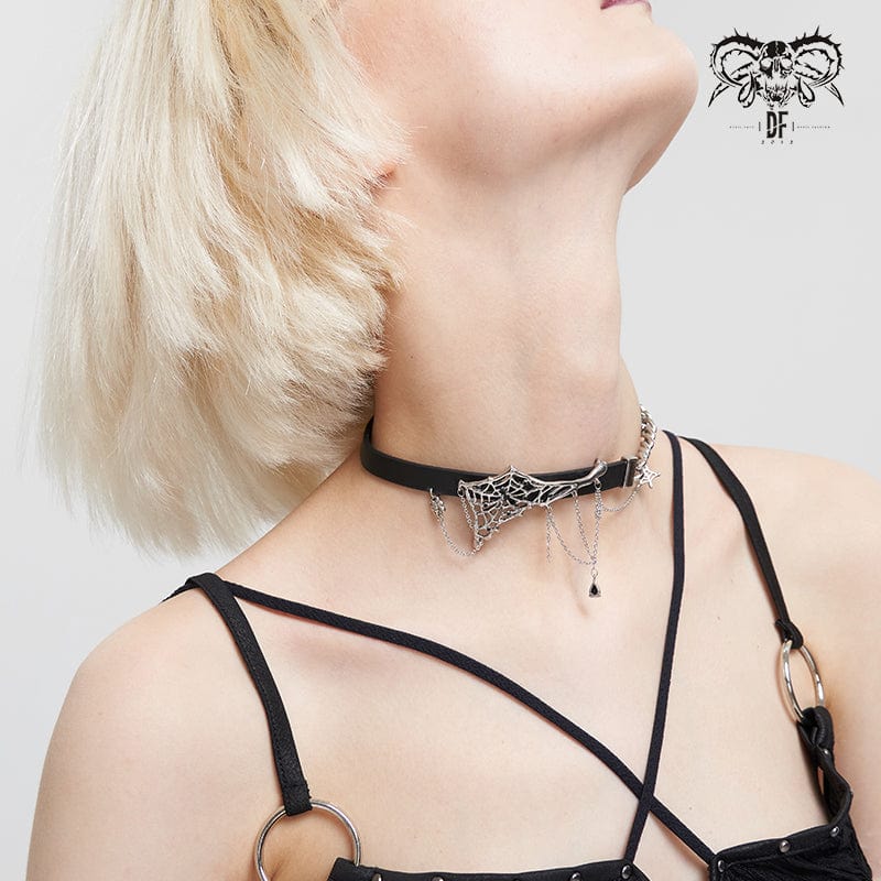 Women's Punk Spider Web Metal Chain Choker