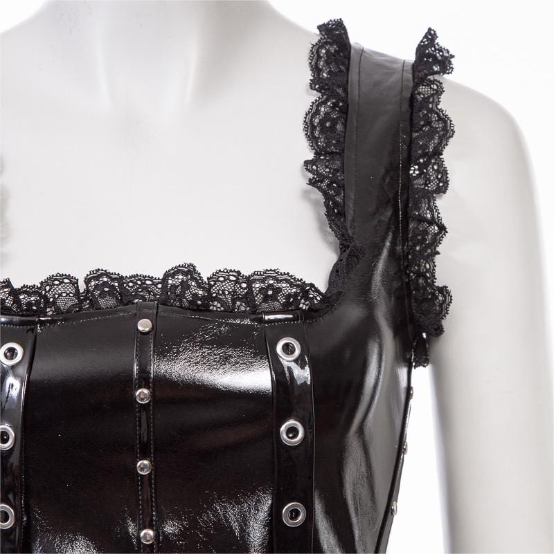 Women's Punk Splice Lacing-up Faux Leather Vest - Image 10