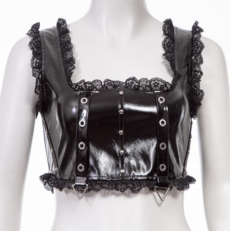 Women's Punk Splice Lacing-up Faux Leather Vest - Image 6