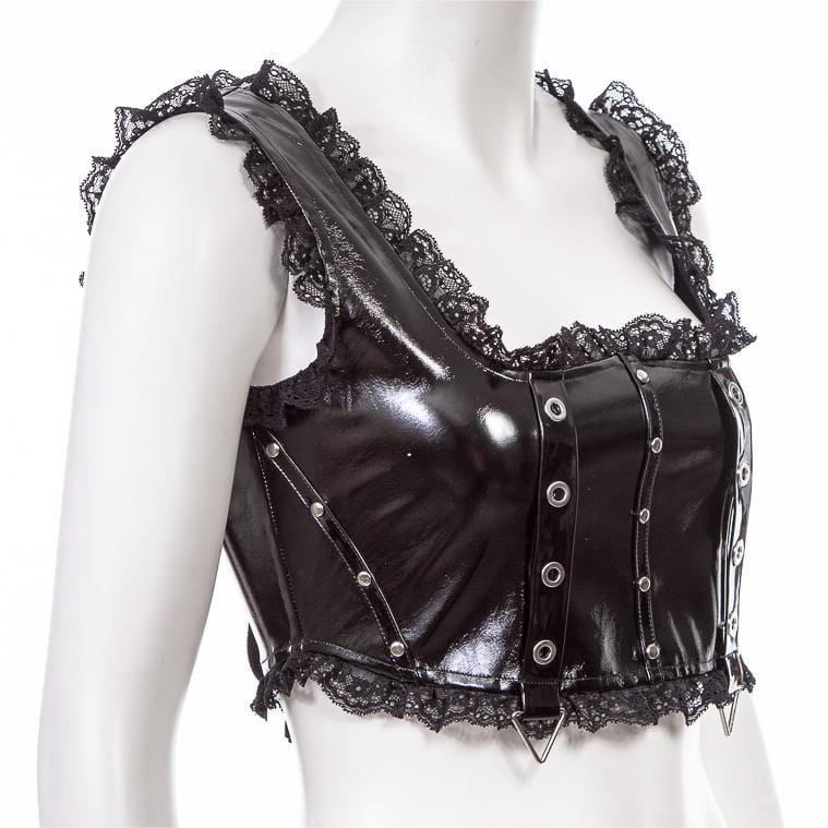 Women's Punk Splice Lacing-up Faux Leather Vest - Image 7