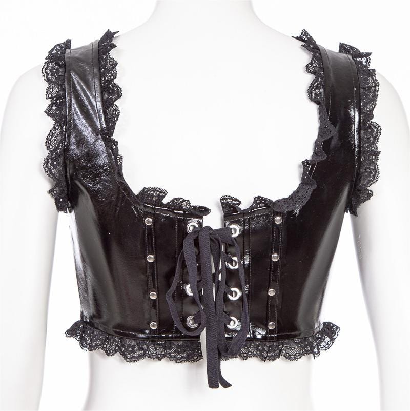 Women's Punk Splice Lacing-up Faux Leather Vest - Image 8