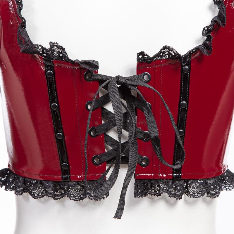 Women's Punk Splice Lacing-up Faux Leather Vest - Image 10