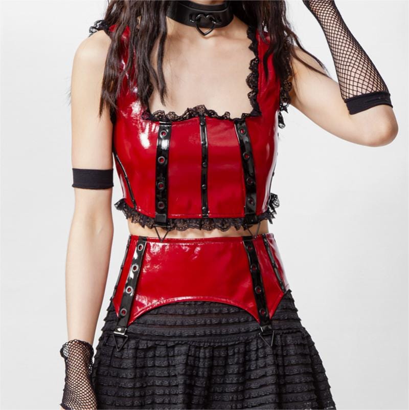 Women's Punk Splice Lacing-up Faux Leather Vest - Image 4