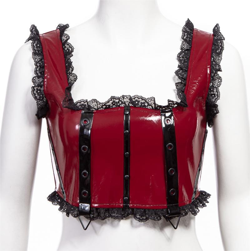 Women's Punk Splice Lacing-up Faux Leather Vest - Image 5