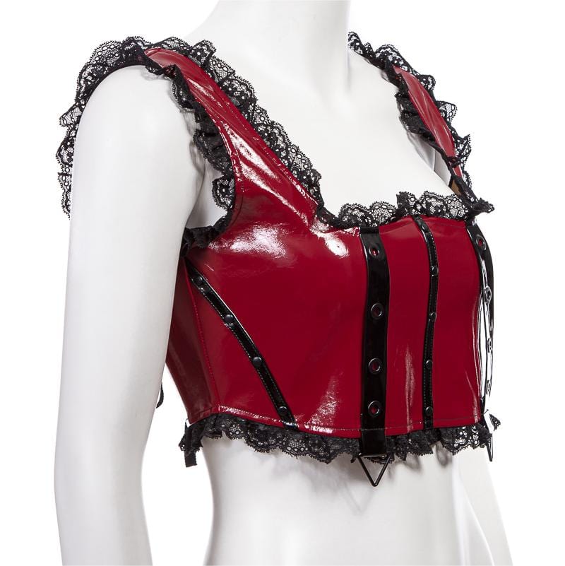 Women's Punk Splice Lacing-up Faux Leather Vest - Image 6