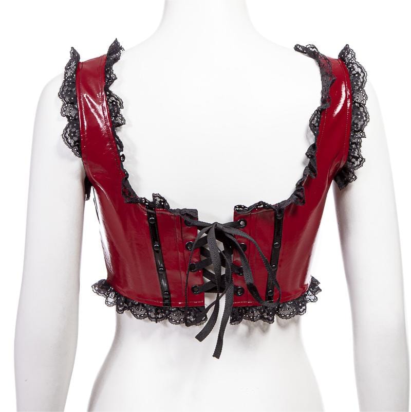 Women's Punk Splice Lacing-up Faux Leather Vest - Image 7