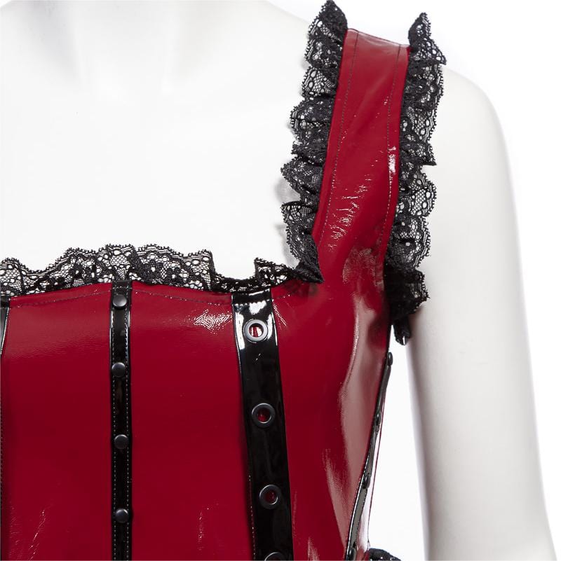 Women's Punk Splice Lacing-up Faux Leather Vest - Image 8