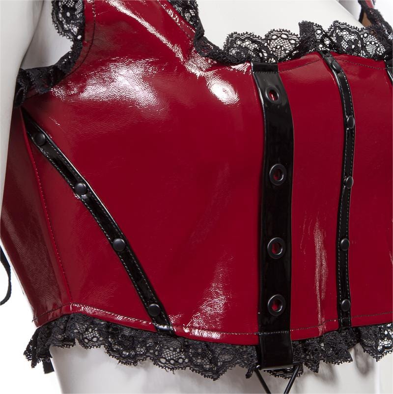 Women's Punk Splice Lacing-up Faux Leather Vest - Image 9