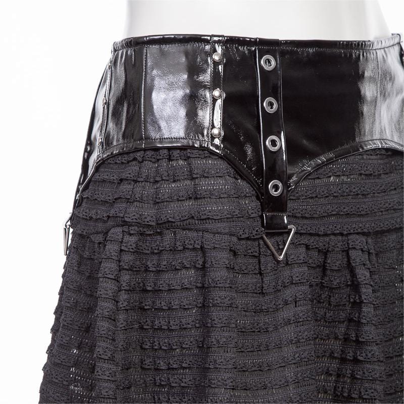 Women's Punk Splice Striped Faux Leather Short Skirt - Image 10