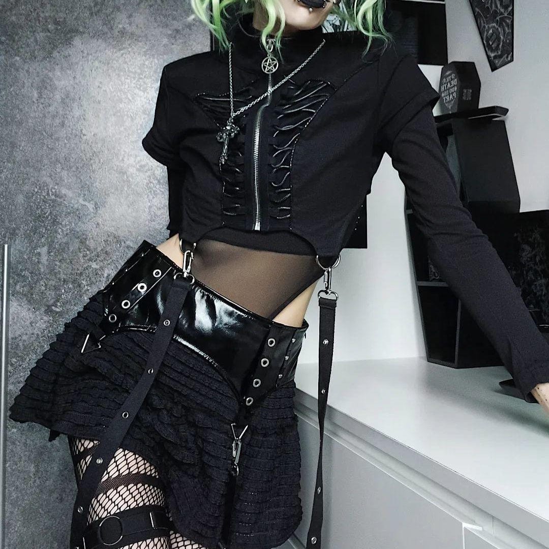 Women's Punk Splice Striped Faux Leather Short Skirt - Image 2