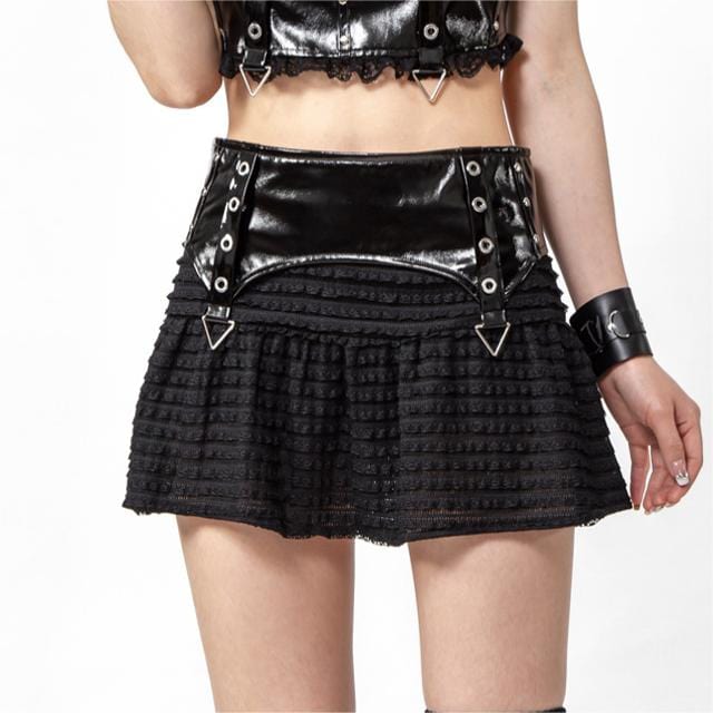 Women's Punk Splice Striped Faux Leather Short Skirt - Image 4