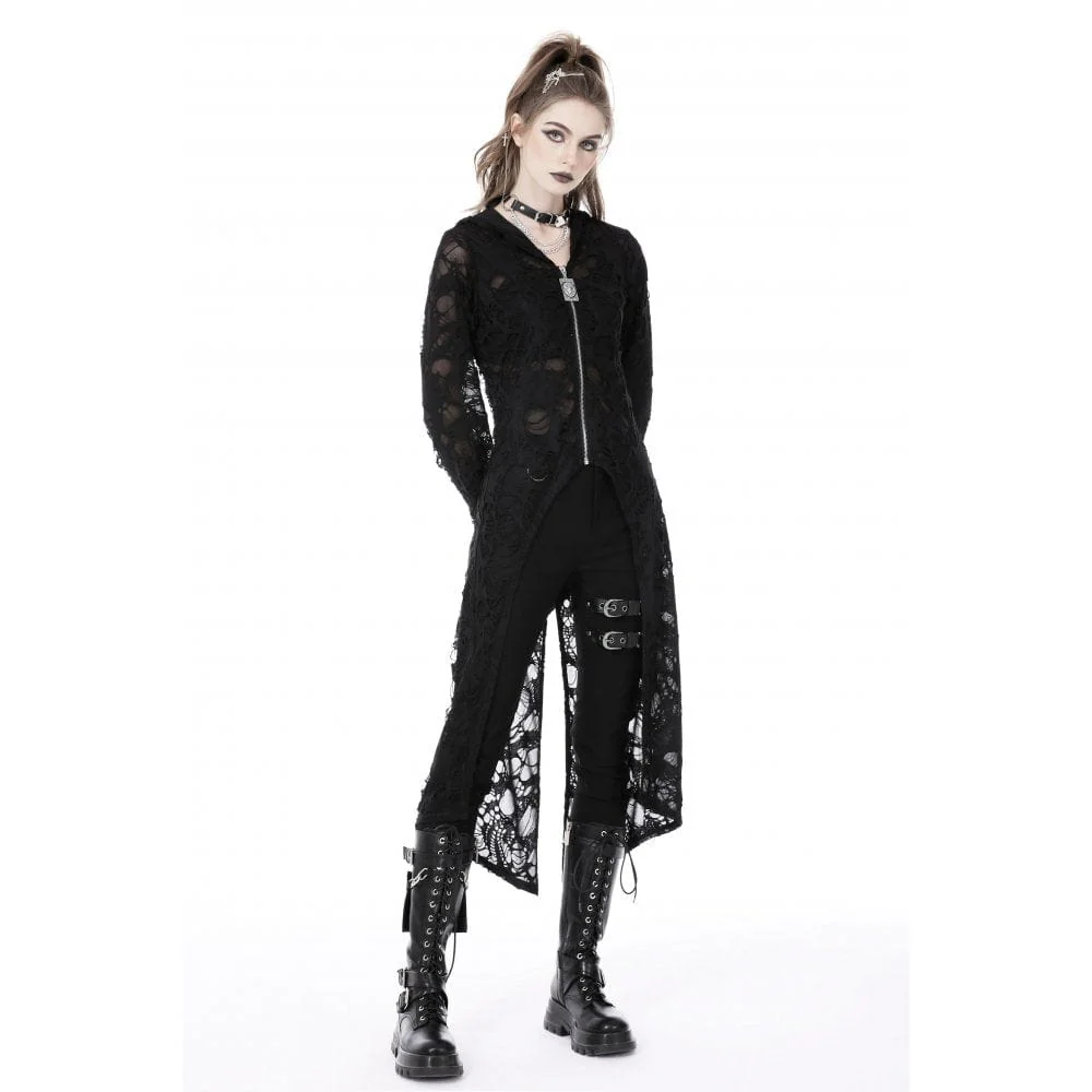 Women's Punk Split Ripped Coat with Hood - Image 3
